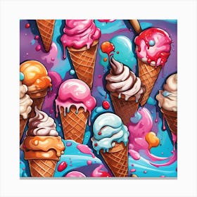 A Symphony Of Colors And Flavors In Ice Cream Cone Artistry Canvas Print