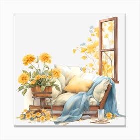 Yellow Flowers By The Window Canvas Print