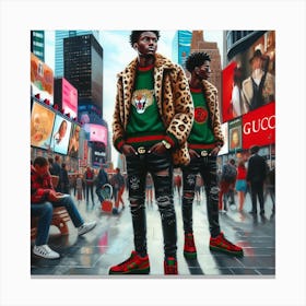 Two Men In Leopard Jackets Canvas Print