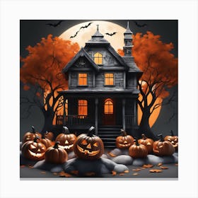 Halloween House With Pumpkins 19 Canvas Print