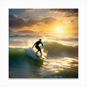 A Hyperrealistic Image Of A Surfer Riding A Tsunam (3) Canvas Print