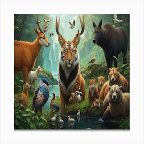 Wild Animals In The Forest Canvas Print