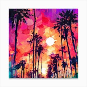 Tropical Palm Trees At Sunset Canvas Print