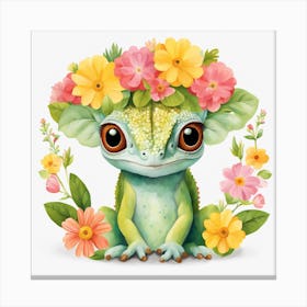 Floral Baby Chameleon Nursery Illustration (11) Canvas Print