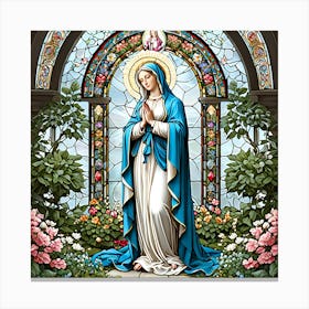 Virgin Mary Praying at Garden Stained Glass #2 Canvas Print