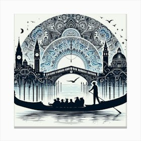 Boho art Silhouette of Gondola and Gondolier 2 Canvas Print