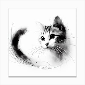 Black And White Cat Painting Canvas Print