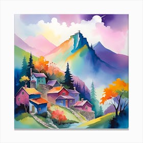 Colorful Village In The Mountains Canvas Print