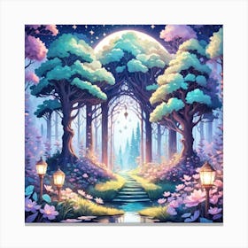 A Fantasy Forest With Twinkling Stars In Pastel Tone Square Composition 460 Canvas Print