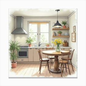 Elegant Kitchen Watercolor, Soft, Inviting Ambiance 1 Canvas Print