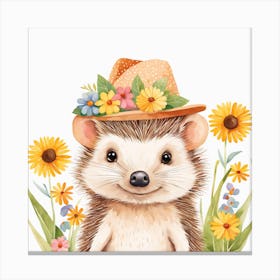 Floral Baby Hedgehog Nursery Illustration (20) Canvas Print