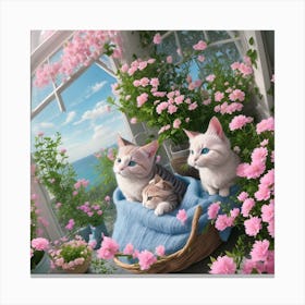 Cats In A Basket Canvas Print