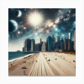 New York City Beach - Futuristic Art Canvas Print