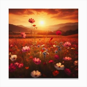 Sunset With Flowers 1 Canvas Print