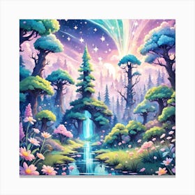 A Fantasy Forest With Twinkling Stars In Pastel Tone Square Composition 290 Canvas Print