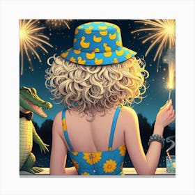 Girl With A Hat And Crocodile Canvas Print