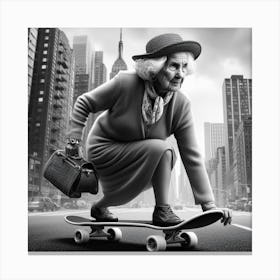 Old Lady Skateboarding Canvas Print