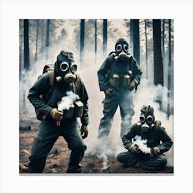 Gas Masks In The Forest 5 Canvas Print