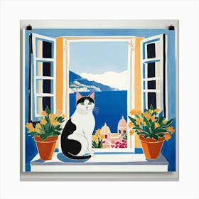 Default Open Window With Cat Matisse Style Amalfi Coast 3 Art 0 Canvas Print