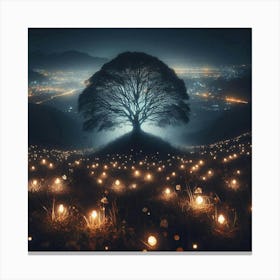 Lone Tree At Night 4 Canvas Print