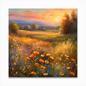 Sunset In The Meadow Canvas Print