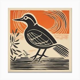 Retro Bird Lithograph Wood Duck 2 Canvas Print