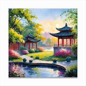 Water Color Oil Painting Of A Tranquil Zhen Garden 6 Leinwandbild