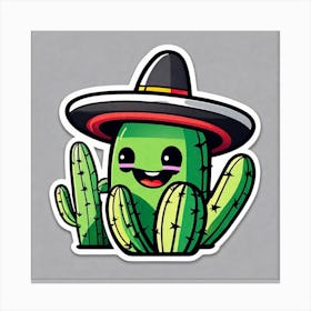 Mexico Cactus With Mexican Hat Sticker 2d Cute Fantasy Dreamy Vector Illustration 2d Flat Cen (9) Canvas Print