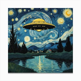 Ufo At Starry Night Van Gogh Painting Canvas Print