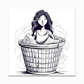 Girl In A Laundry Basket Canvas Print