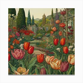 Tulips In The Garden 35 Canvas Print