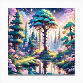 A Fantasy Forest With Twinkling Stars In Pastel Tone Square Composition 83 Canvas Print