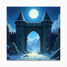 Watercolor Scene Of The Gates Of Moria Illuminated By Moonlight Canvas Print