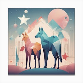 A Drawing In Pastel Colors Of Animals Light And Shadow And A Star, In The Style Of Bauhaus Simplici (1) Canvas Print