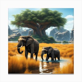 Elephant Cow And Calf Canvas Print