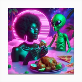 Aliens And Pizza Canvas Print