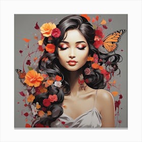 Beautiful Girl With Butterflies Canvas Print