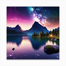 Night Sky Over Lake 7 Canvas Print