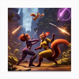 Two Squirrels Fighting Canvas Print