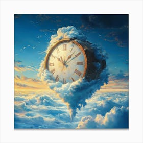 Clock In The Clouds Art Canvas Print