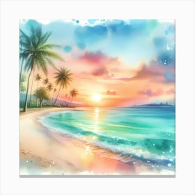 Watercolor Beach Sunset 1 Canvas Print