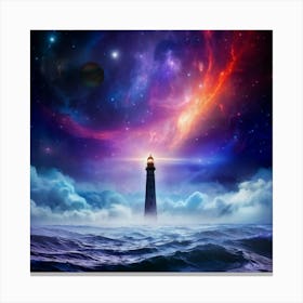 Black Lighthouses Piercing Through Smog On Venus Colorful Oceans Swirling In A Vibrant Spectrum Und Canvas Print