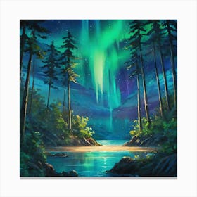 Enchanted Northern Lights Over a Serene Forest Lake at Twilight Canvas Print