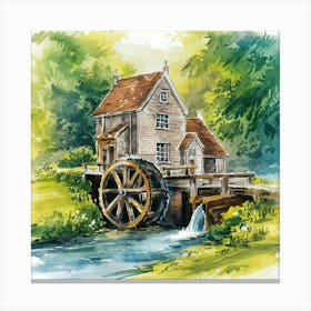 Watermill Watercolor Painting Canvas Print