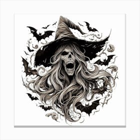 Witch With Bats Canvas Print