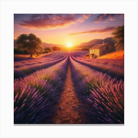 Lavender Field At Sunset Canvas Print