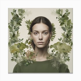 Portrait Of A Woman With Leaves Canvas Print