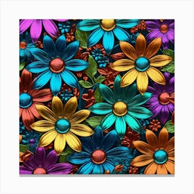 Colorful Flowers Seamless Pattern Canvas Print