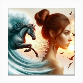 Woman And A Horse Canvas Print