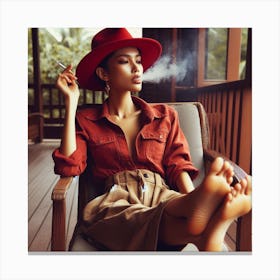 Asian Woman Smoking A Cigarette Canvas Print
